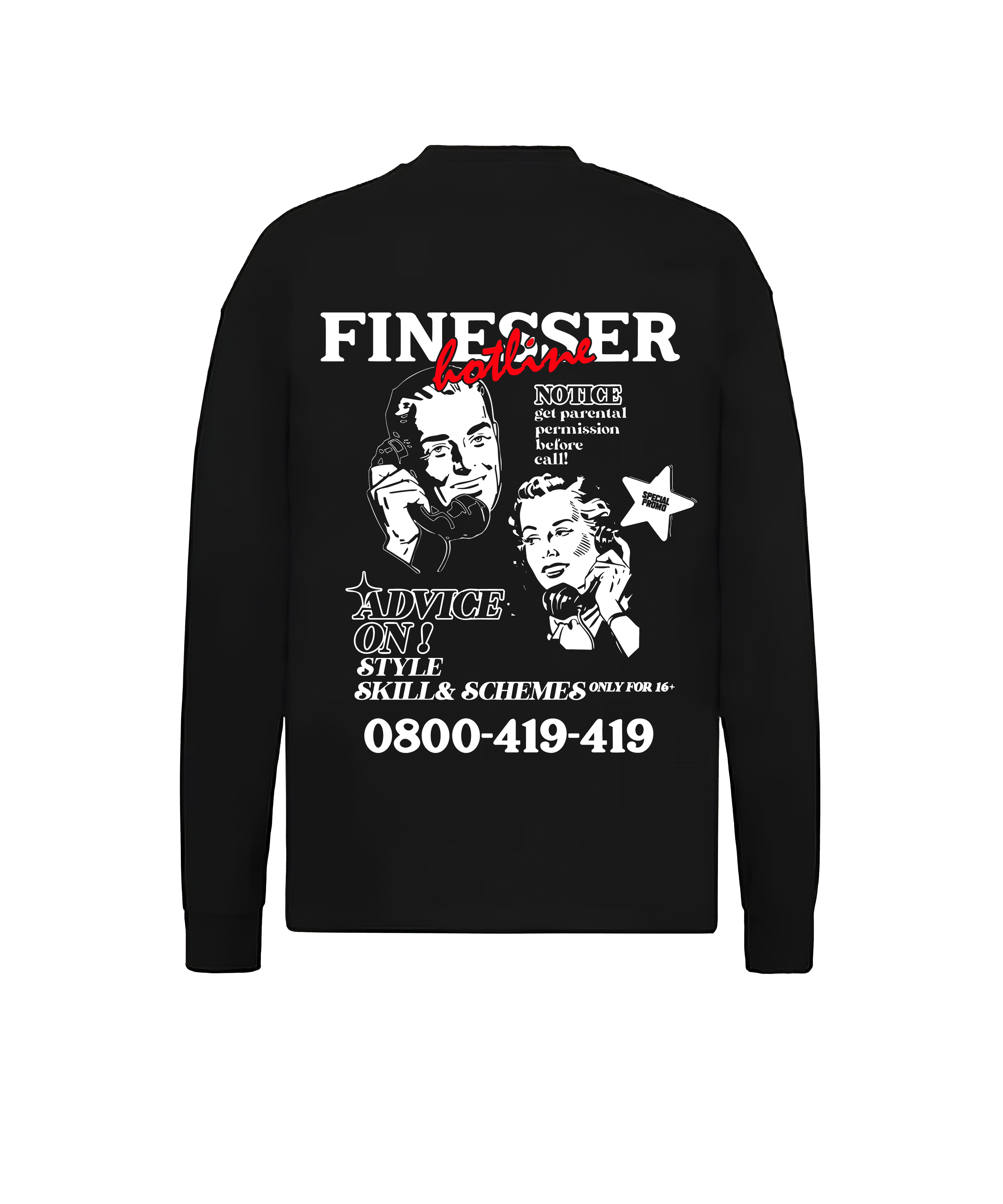 FINESSER HOTLINE “TRANSCRIPT EXTENDED” LONG SLEEVE T-SHIRT