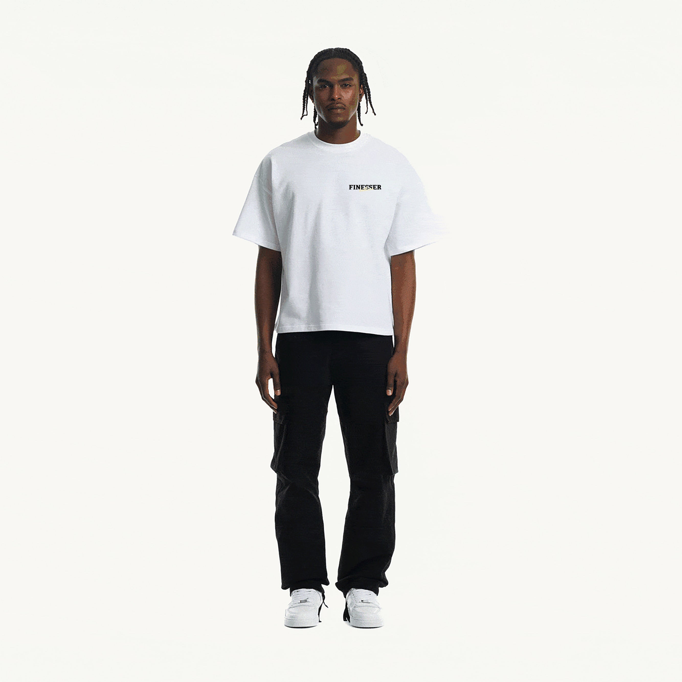 White Finesser Hotline “Transcript” Oversized Boxy Tee
