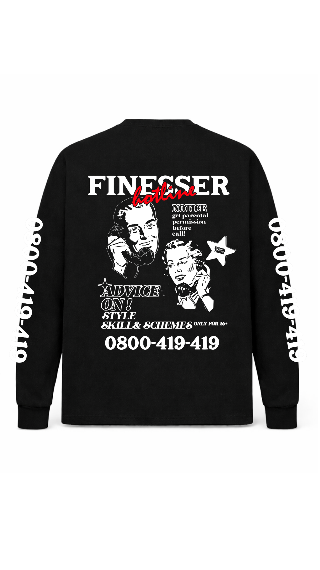 FINESSER HOTLINE “EXTENDED TRANSCRIPT LONG SLEEVE TEE