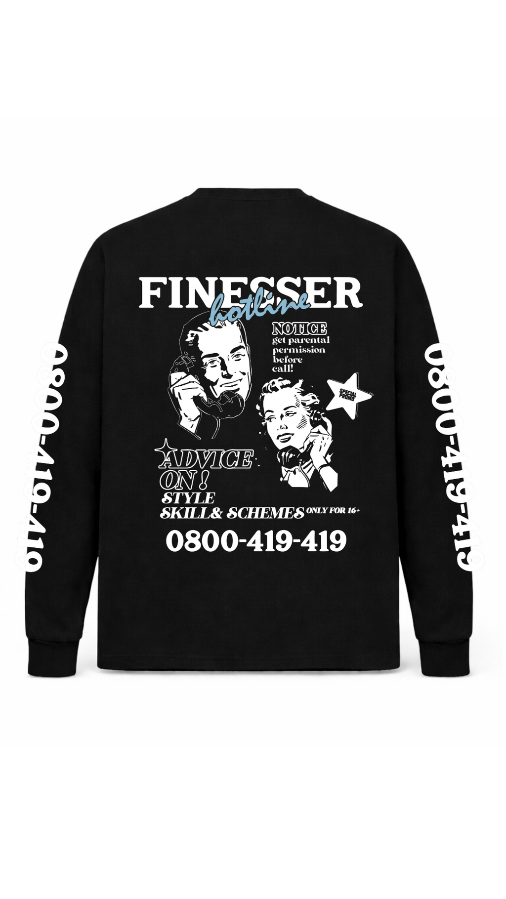FINESSER HOTLINE “EXTENDED TRANSCRIPT LONG SLEEVE TEE