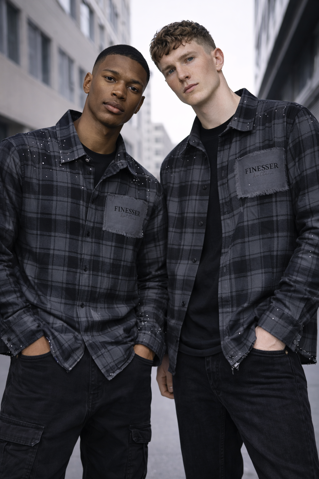 Finesser Rhinstone Flannel-Black