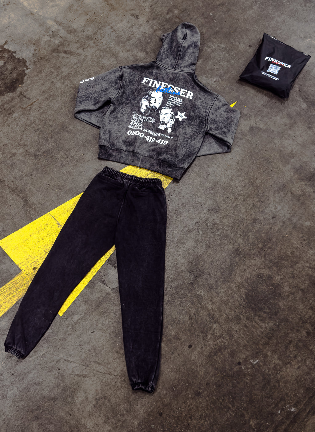 FINESSER HOTLINE “GREY FOG”ACID WASH ZIP UP TRACKSUIT