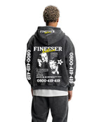 FINESSER HOTLINE “GREY FOG”ACID WASH HOODIE