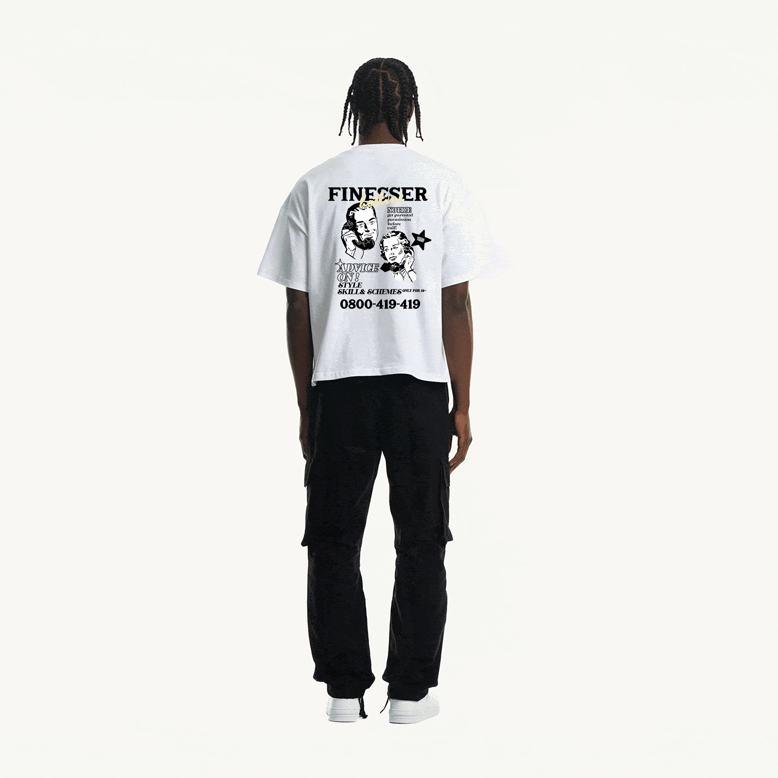 White Finesser Hotline “Transcript” Oversized Boxy Tee