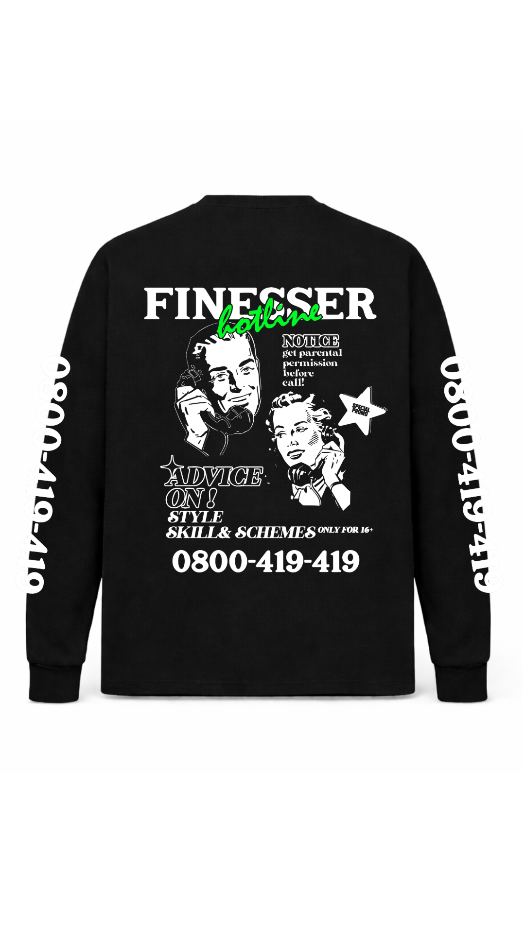 FINESSER HOTLINE “EXTENDED TRANSCRIPT LONG SLEEVE TEE