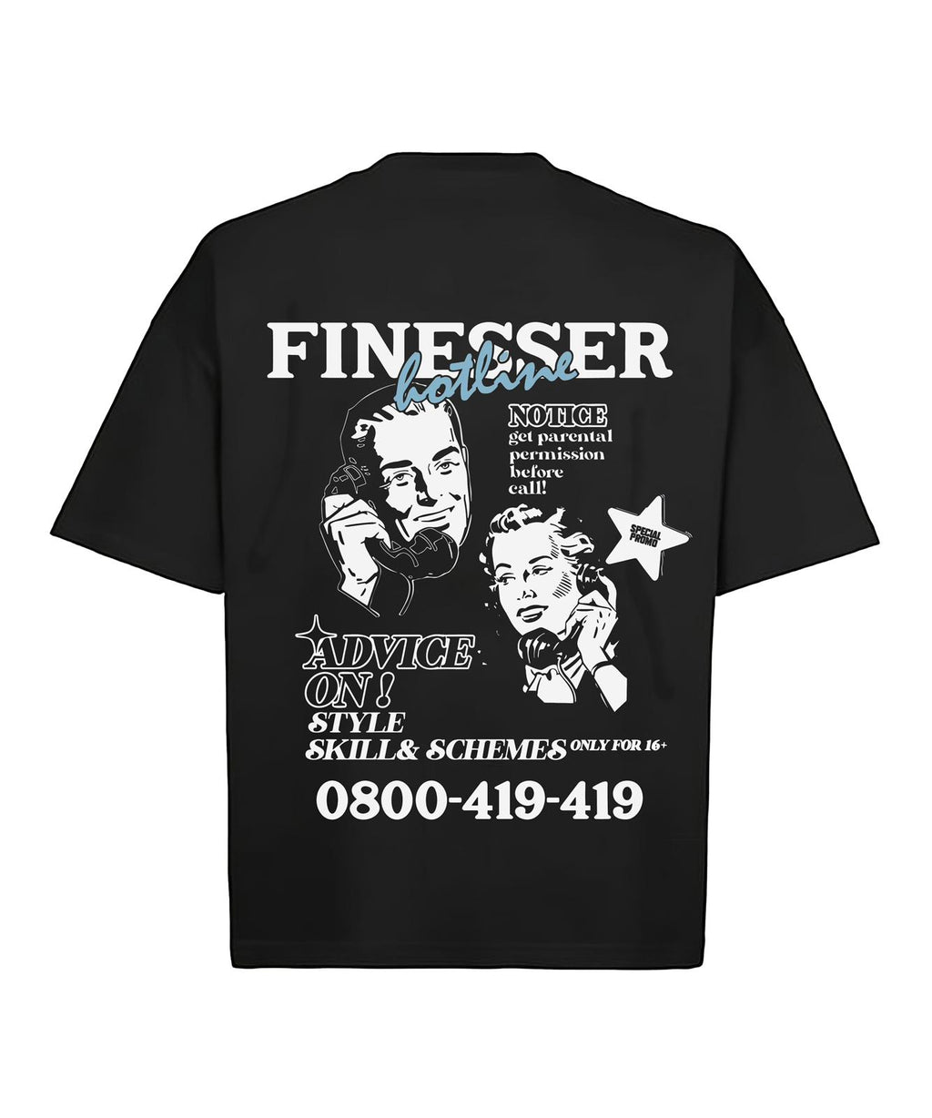 Black Finesser Hotline “Transcript” Oversized Boxy Tee