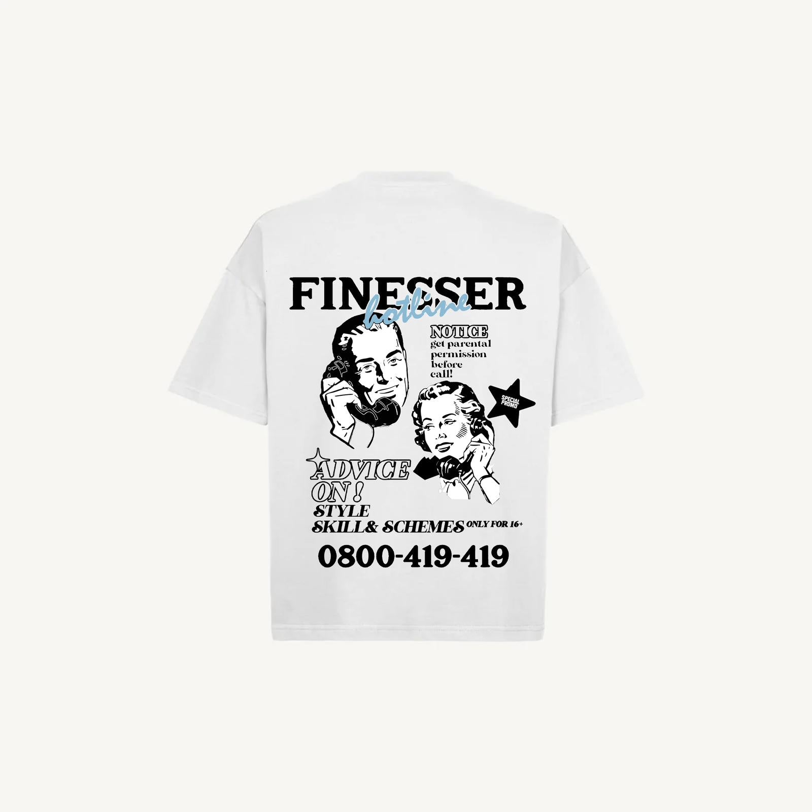 White Finesser Hotline “Transcript” Oversized Boxy Tee