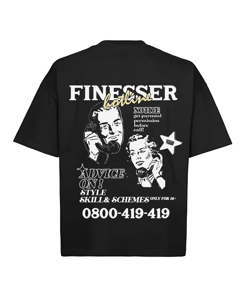 Black Finesser Hotline “Transcript” Oversized Boxy Tee
