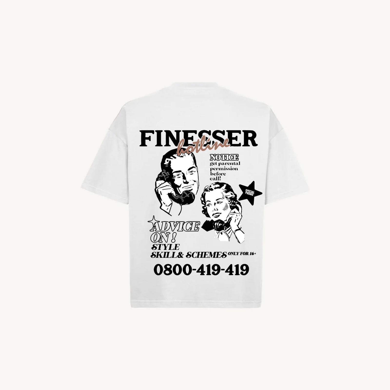 White Finesser Hotline “Transcript” Oversized Boxy Tee