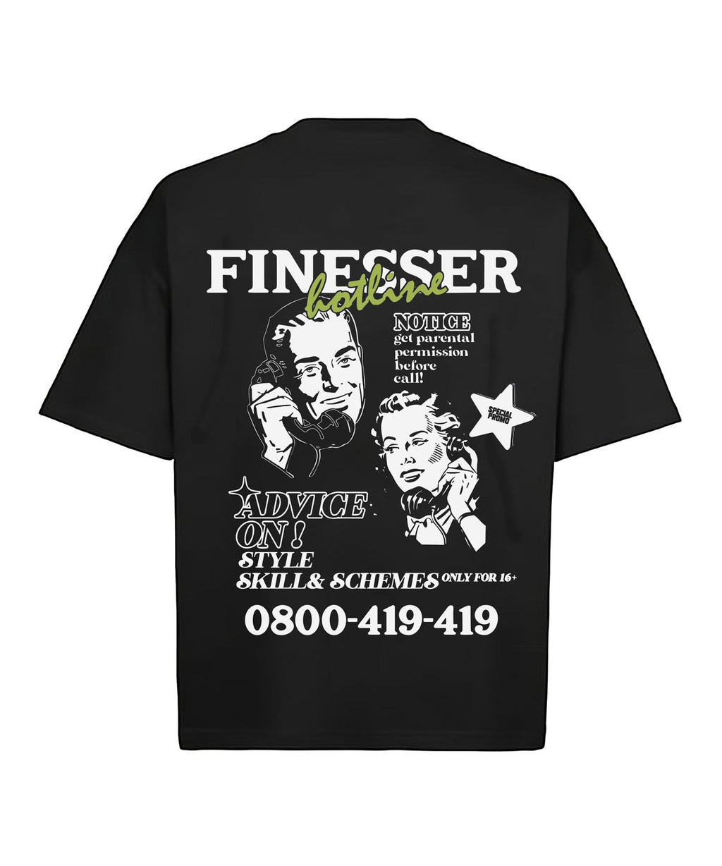 Black Finesser Hotline “Transcript” Oversized Boxy Tee