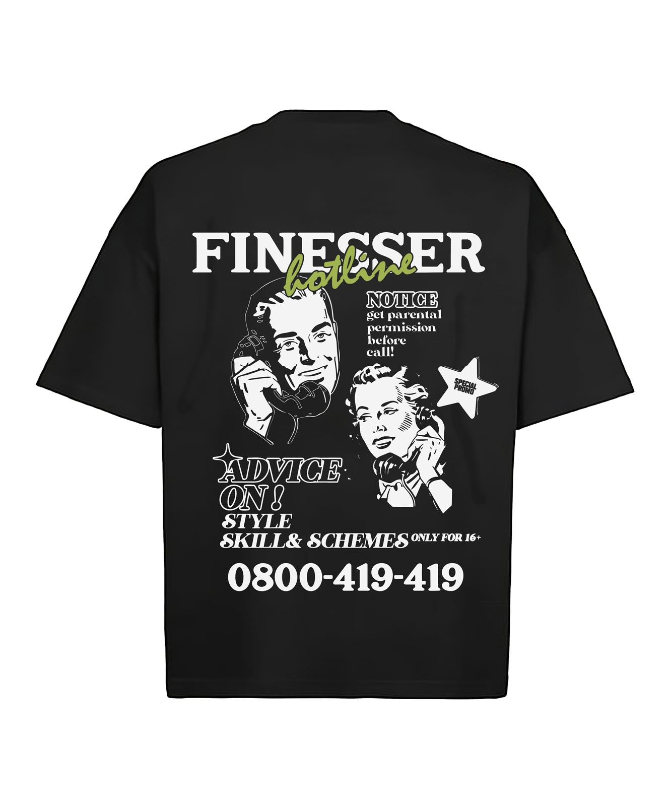 Black Finesser Hotline “Transcript” Oversized Boxy Tee