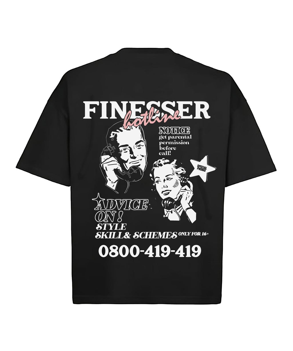 Black Finesser Hotline “Transcript” Oversized Boxy Tee