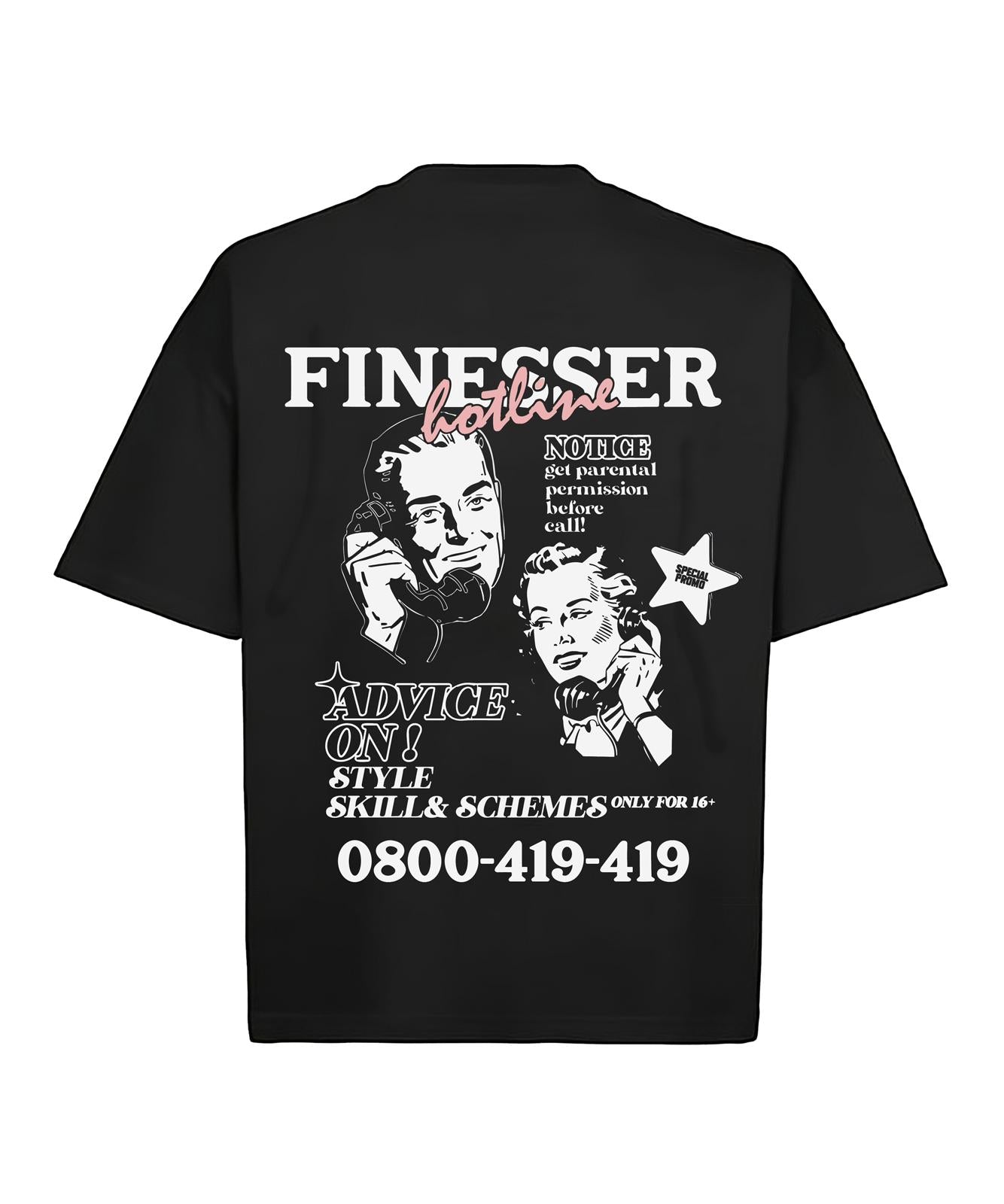 Black Finesser Hotline “Transcript” Oversized Boxy Tee