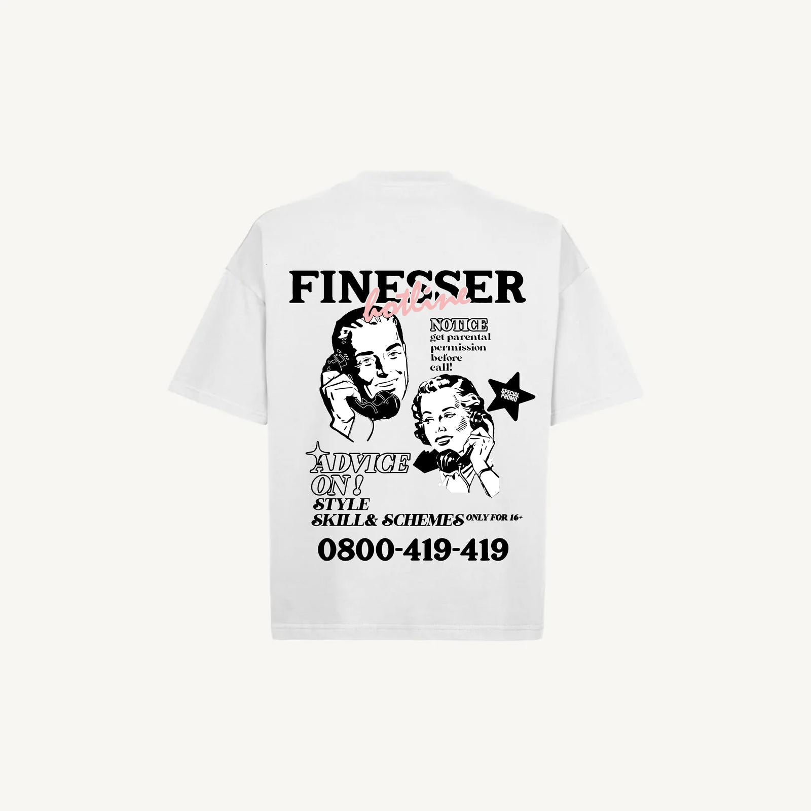 White Finesser Hotline “Transcript” Oversized Boxy Tee